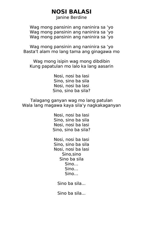 Nosi Balasi lyrics by Sampaguita, 2 meanings. Nosi Balasi explained.